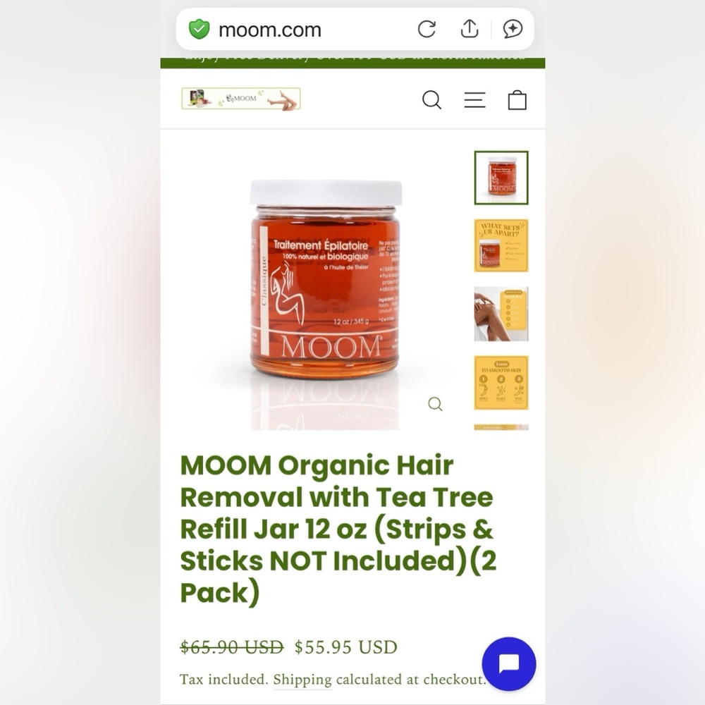 MOOM Organic Sugar Wax with Tea Tree Oil, 12 oz Jar